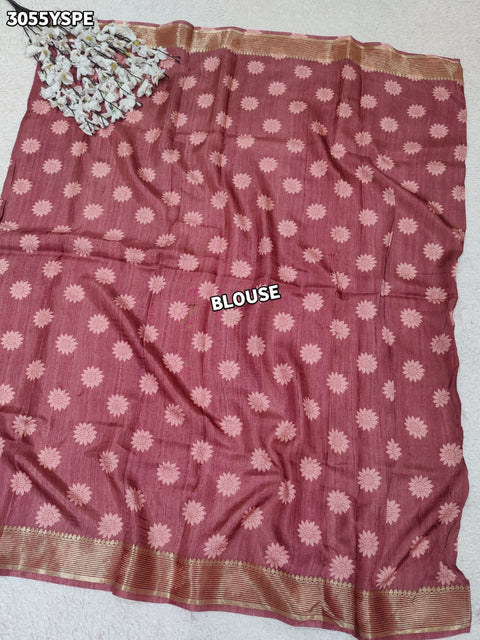 By Elegant Pure Munga Silk Printed Saree with Zari Border
