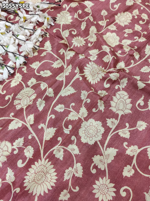 By Elegant Pure Munga Silk Printed Saree with Zari Border