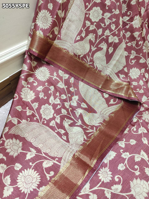 By Elegant Pure Munga Silk Printed Saree with Zari Border