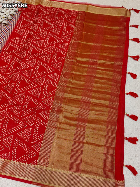 By Elegant Pure Munga Silk Printed Saree with Zari Border