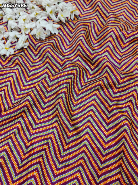 By Elegant Pure Munga Silk Printed Saree with Zari Border