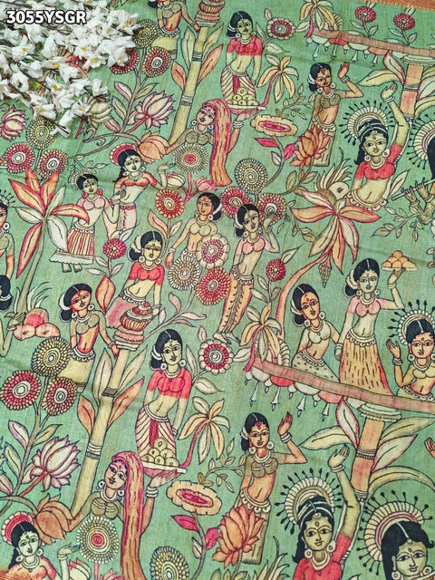 By Elegant Pure Munga Silk Printed Saree with Zari Border