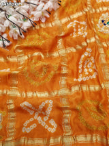 KcPc Pure Gaji Silk Ghatchola Bandhani With Zardoji Work Chunri Pila Odhna