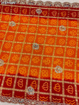 KcPc Special Pure Gaji Silk Bandhani Zardoji Ghatchola Chunri Pila Odhna (Red Orange)