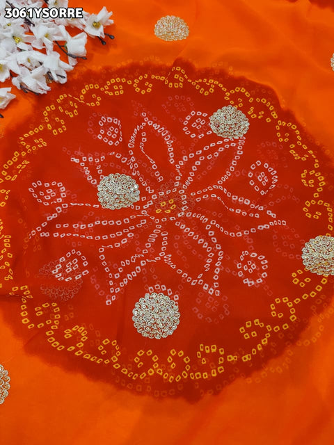By New Georgette Bandhani Saree Featuring Elegant Ari Embroidery Perfect for Festive Occasions