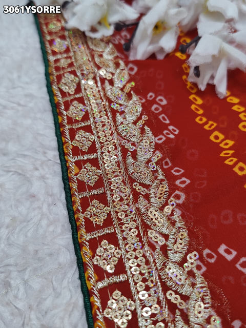 By New Georgette Bandhani Saree Featuring Elegant Ari Embroidery Perfect for Festive Occasions