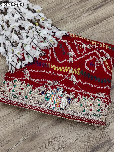 By New Elegant Ojariya Pila Chunri Bandhani Craft Zardoji Work for Traditional Occasions