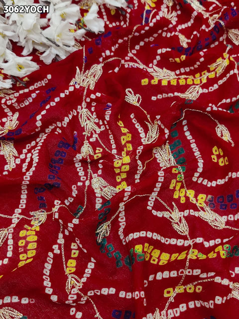 By New Elegant Ojariya Pila Chunri Bandhani Craft Zardoji Work for Traditional Occasions