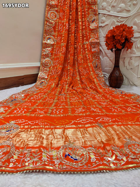 KcPc New Traditional Gaji Silk Bandhej Dupatta with Elegant Gota Patti Work
