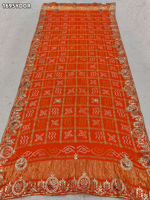 KcPc New Traditional Gaji Silk Bandhej Dupatta with Elegant Gota Patti Work