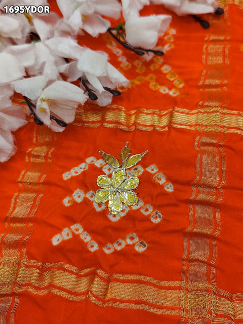 KcPc New Traditional Gaji Silk Bandhej Dupatta with Elegant Gota Patti Work