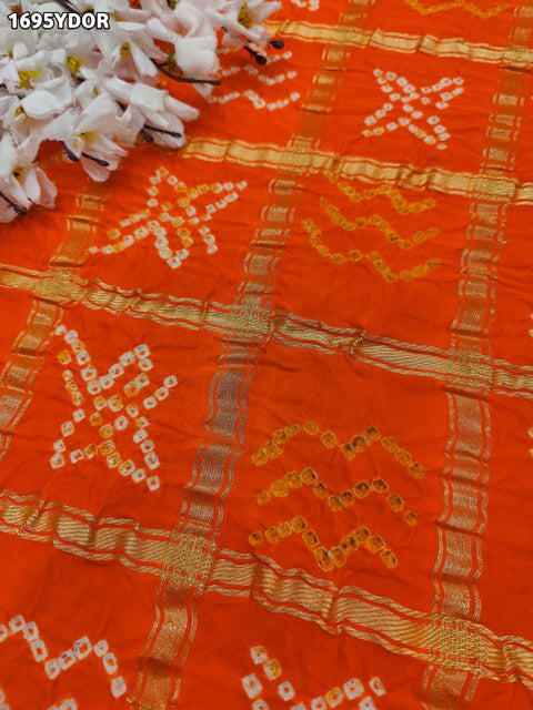 KcPc New Traditional Gaji Silk Bandhej Dupatta with Elegant Gota Patti Work