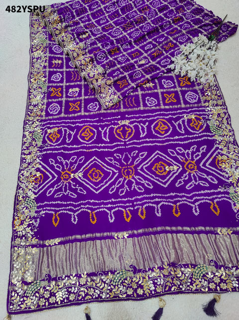 By New Pure Gaji Silk Bandhani Saree with Ghatchola Heavy Gotapatti Work