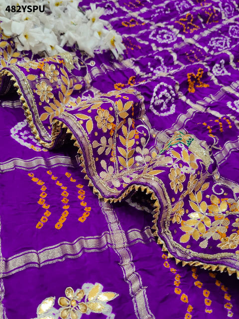 By New Pure Gaji Silk Bandhani Saree with Ghatchola Heavy Gotapatti Work
