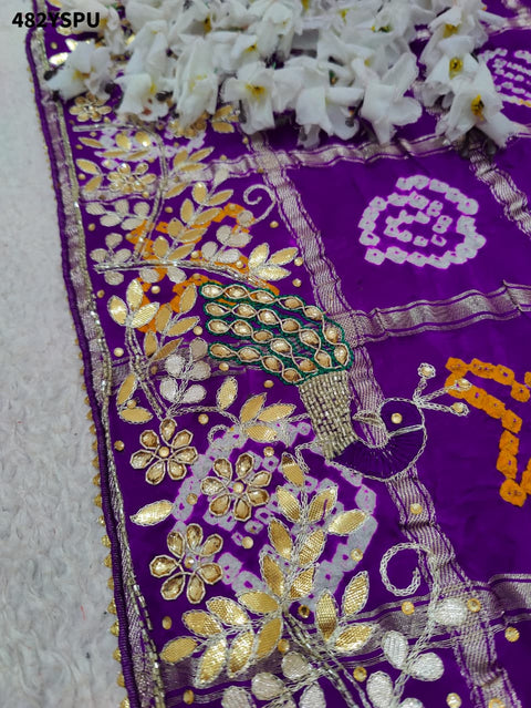 By New Pure Gaji Silk Bandhani Saree with Ghatchola Heavy Gotapatti Work