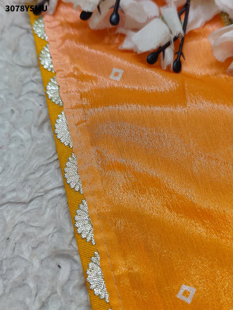 By Premium Chinon Silk Saree in Kalamkari Style with Gota Detailing