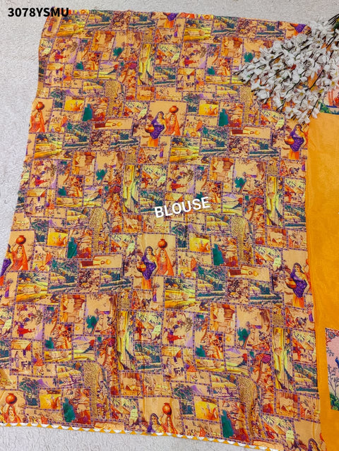 By Premium Chinon Silk Saree in Kalamkari Style with Gota Detailing