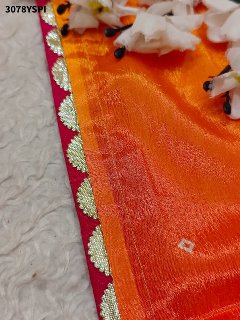 By Premium Chinon Silk Saree in Kalamkari Style with Gota Detailing