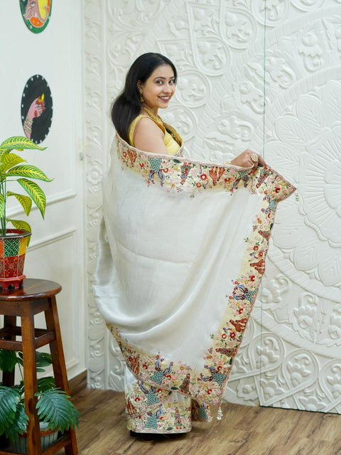 KcPc New Premium Tussar Tissue Saree with Elegant Embroidery Work  PAL