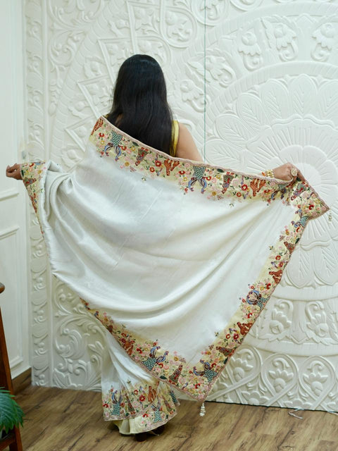 KcPc New Premium Tussar Tissue Saree with Elegant Embroidery Work  PAL