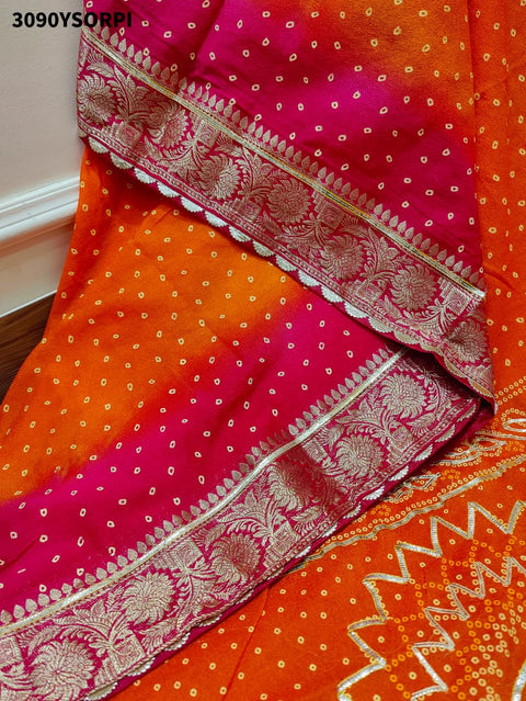By New Premium Bandhani Style Saree With Gota Detailing