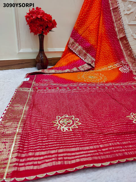 By New Premium Bandhani Style Saree With Gota Detailing