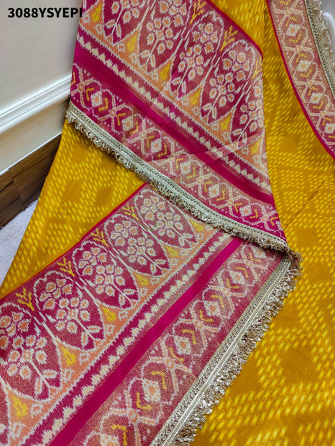 Yellow and pink saree with patola style