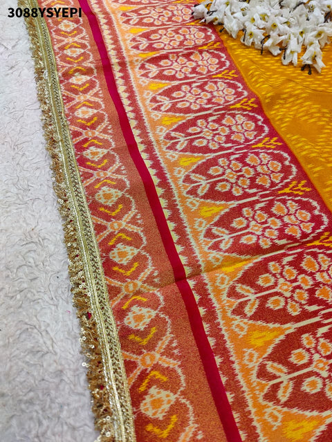 Yellow and pink saree with patola style