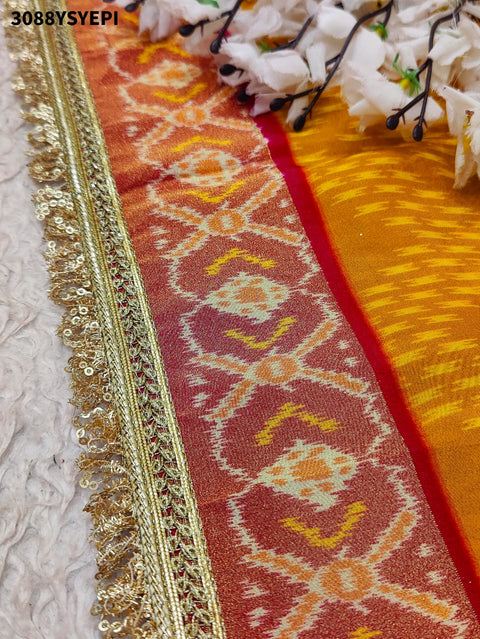 Yellow and pink saree with patola style