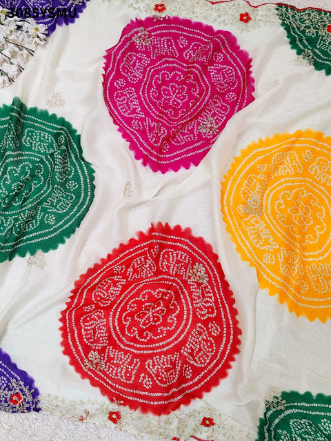 KcPc New Traditional Bandhani Saree in Soft Moss Chiffon    STL