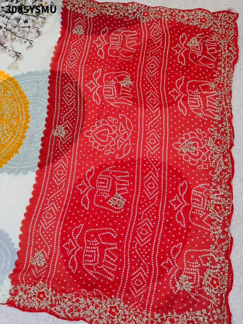 KcPc New Traditional Bandhani Saree in Soft Moss Chiffon    STL