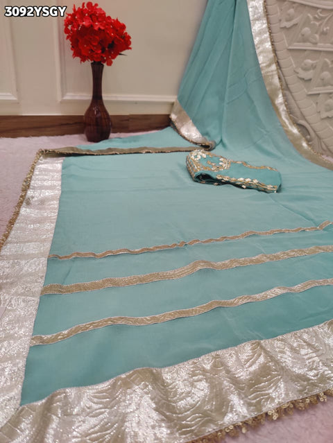 KcPc New Premium Georgette Saree with Handcrafted Gota Border  NSJ