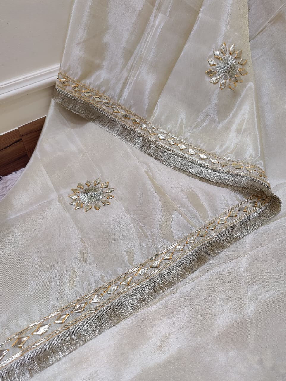 KcPc New Designer Style Cosmos Tissue Saree with Beautiful Gotapatti Detailing AMT