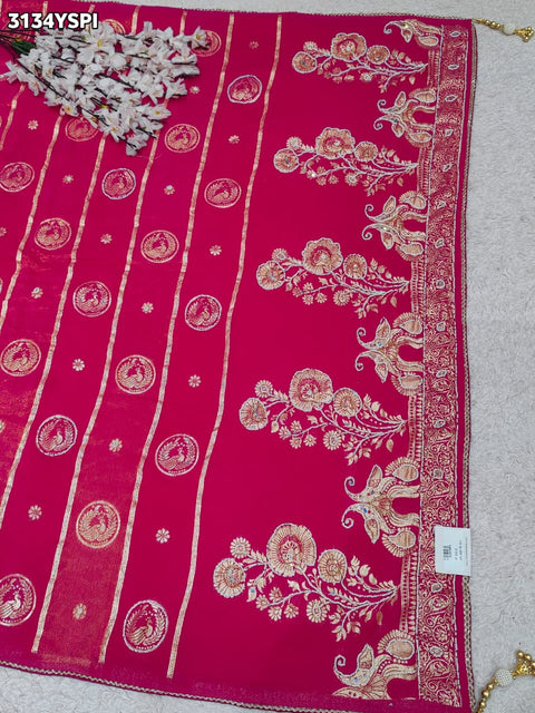 By Traditional Banarasi Style Saree With Elegant White Cutdana Work KCPC