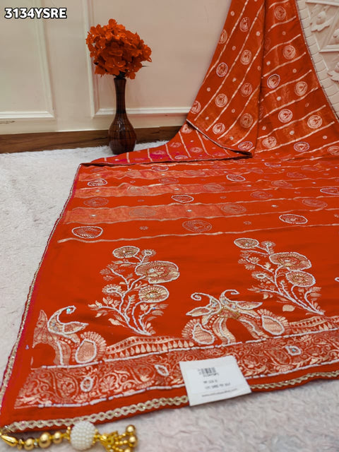 By Traditional Banarasi Style Saree With Elegant White Cutdana Work KCPC