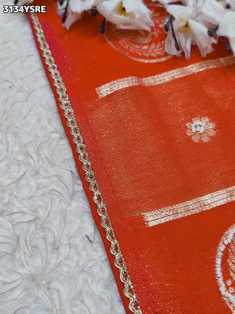 By Traditional Banarasi Style Saree With Elegant White Cutdana Work KCPC