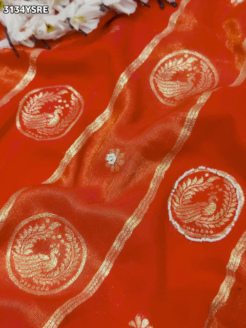 By Traditional Banarasi Style Saree With Elegant White Cutdana Work KCPC