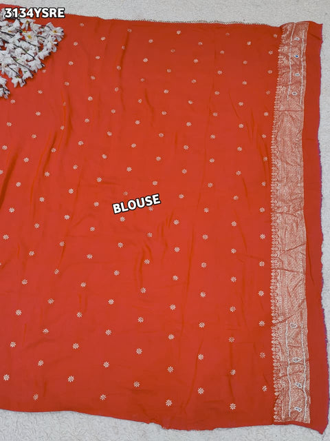 By Traditional Banarasi Style Saree With Elegant White Cutdana Work KCPC