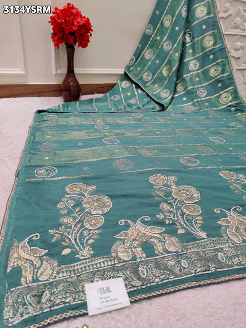 By Traditional Banarasi Style Saree With Elegant White Cutdana Work KCPC