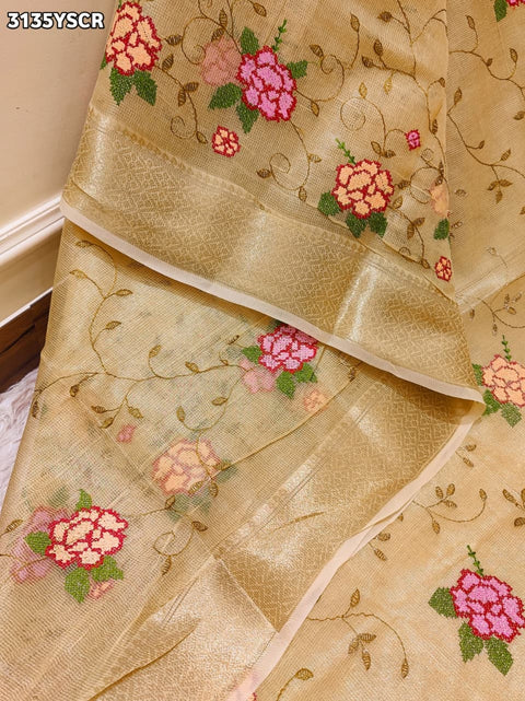 By Traditional Saree With Banarasi Touch Kashida Work KcPc