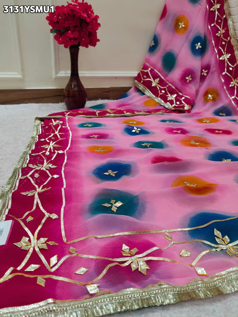 By Traditional Saree With Beautiful Gotapatti Work KcPc 