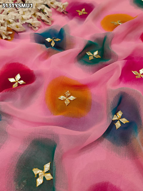 By Traditional Saree With Beautiful Gotapatti Work KcPc 