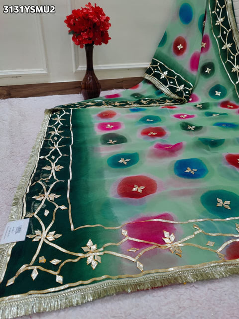 By Traditional Saree With Beautiful Gotapatti Work KcPc 