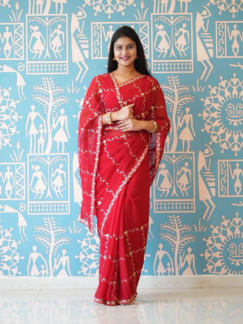 Buy Stylish Festive Wear Saree With Pittan Work KcPc