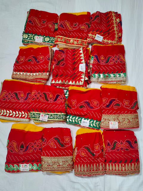 KcPc New Premium Georgette Traditional Style Dupatta with Elegant Embroidery Border (Set of 14 Pcs )