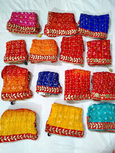KcPc New Premium Art Silk Bandhani Dupatta with Elegant Gota Patti Border (Set of 14 Pcs )