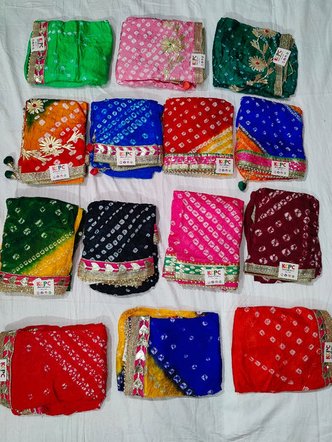 KcPc New Traditional Bandhani Style Dupatta in Art Silk with Gotapatti Work (Set of 14 Pcs )