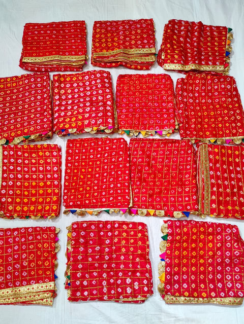 KcPc New Designer Art Silk Bandhani Dupatta for Traditional Occasions (Set of 14 Pcs )