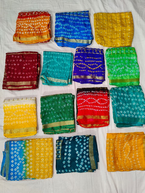 KcPc New Traditional Bandhani Style Art Silk Dupatta with Zari Border (Set of 14 Pcs )
