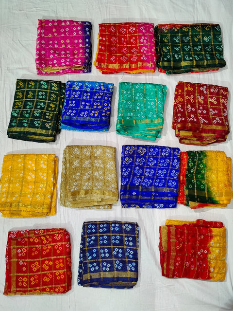 KcPc New Premium Art Silk Dupatta Bandhani Design with Rich Zari Border (Set of 14 Pcs)